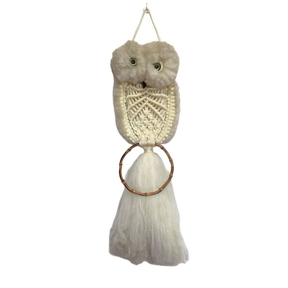 Large Macrame Owl Hanging Vintage Retro 70s Handmade Mid-Century Modern MCM - Picture 1 of 14